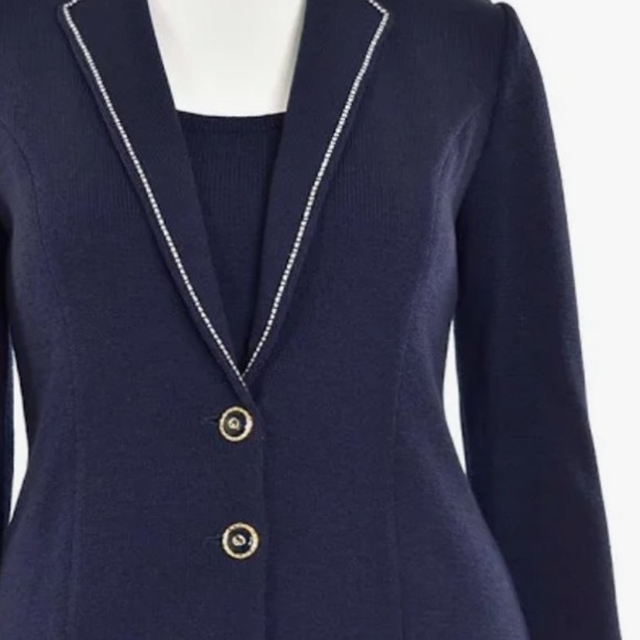 ST.JOHN COLLECTION KNIT BLUE FITTED JACKET w/SILK LINING - Picture 9 of 11